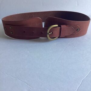 Linea Pelle Waist Belt Small Genuine Leather Horseshoe Buckle Brown